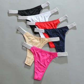 A-129 กางเกงในจีสตริง ขอบเพชร สีพื้น ผ้าใส่สบาย น่ารัก สายฝอ พร้อมส่ง