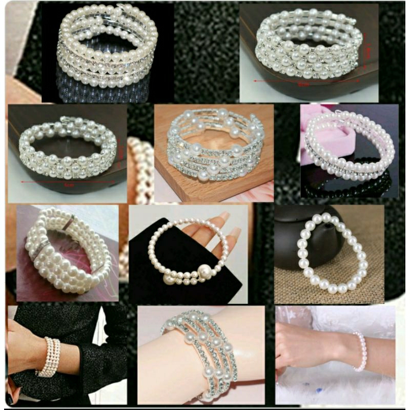 พร้อมส่ง กำไลข้อมือมุกและคริสตัล เข้าชุดใส่กับสร้อยมุก ใส่กับชุดไทย เดรส ได้หลายสไตล์
