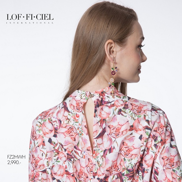 LOF-FI-CIEL Woman's Maxi Dress Castle Pink Rose เดรสยาว คอตั้ง ทรงหลวม แขนยาว สีขาว FZ2HWH - รูปที่ 3