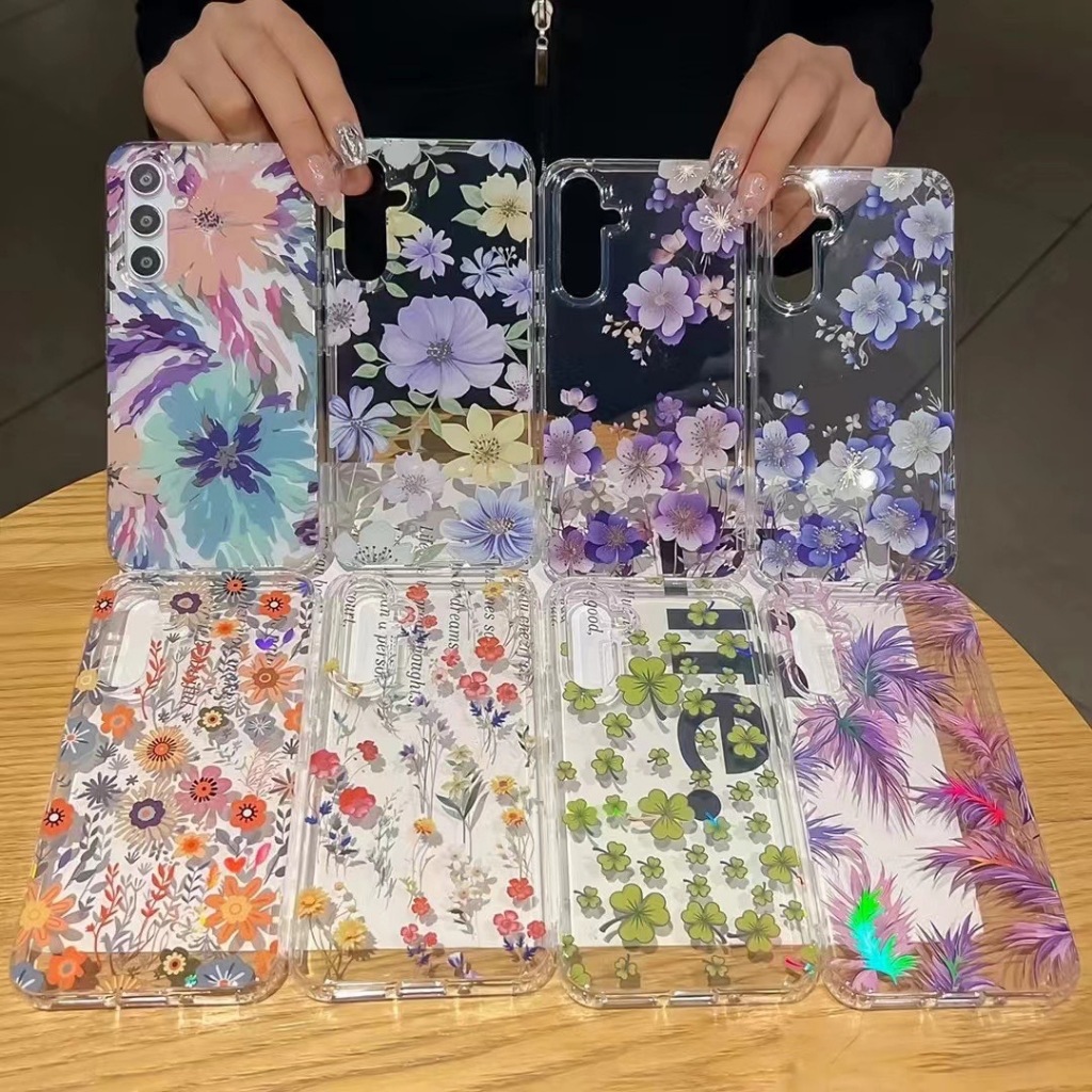 เคส S24 Ultra / S23 Ultra / S23fe  Case Flower เคสหลังใส ลายดอกไม้ หลังแข็ง ขอบนิ่ม ( THพร้อมส่ง ในไ