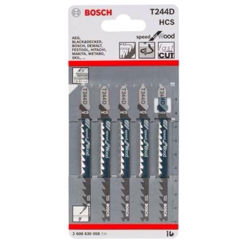 2608630058 BOSCH T244D ใบเลื่อยจิ๊กซอว์ตัดไม้ (5 pcs.)