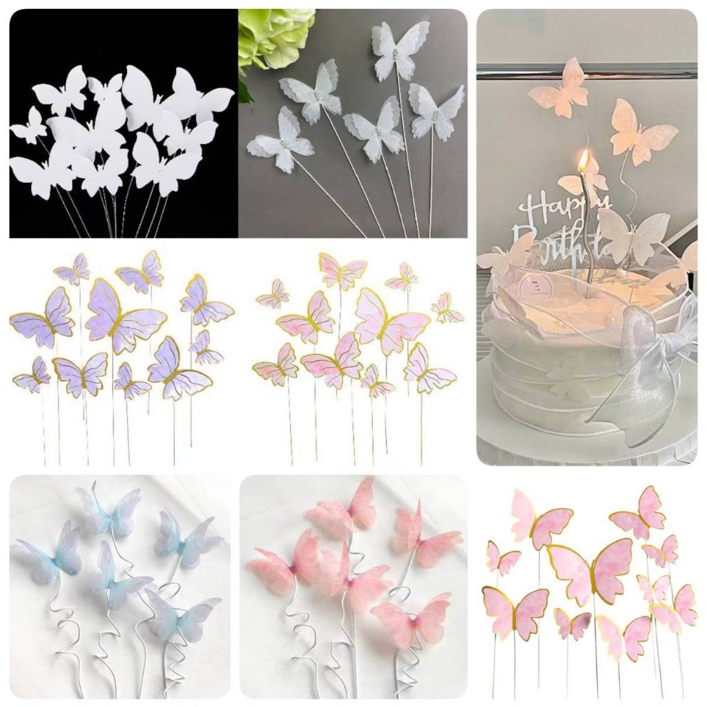 ป้ายปักเค้ก ผีเสื้อ แต่งเค้ก อุปกรณ์ตกแต่งเค้ก
