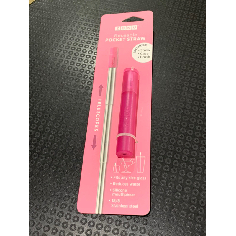Zoku pocket stainless straw - pink