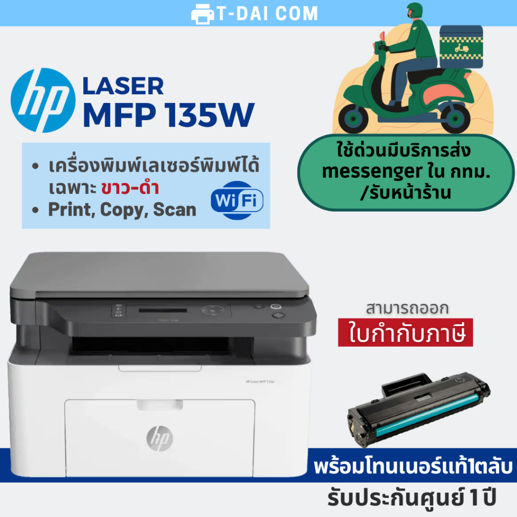 HP Laser MFP 135w เครื่องพิมพ์เลเซอร์ขาวดำมัลติฟังก์ชั่น รับประกัน 3 ปี