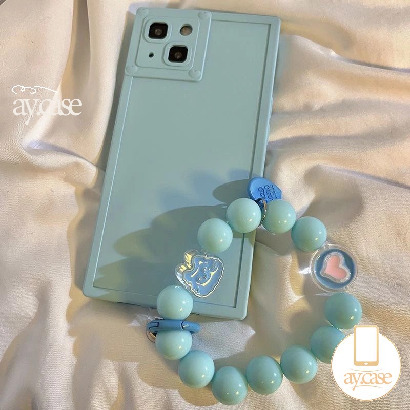 Phone Case Chainสายคล้องโทรศัพท์มือถือ อะคริลิค ทรงกลม ประดับลูกปัดดอกไม้ หัวใจ ป้องกันการสูญหาย สีแคนดี้เครื่องประดับ ส