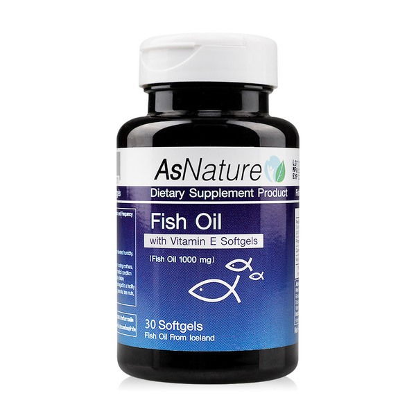น้ำมันปลา As Nature Fish Oil 1000mg with Vitamin E 30 Softgel Capsules