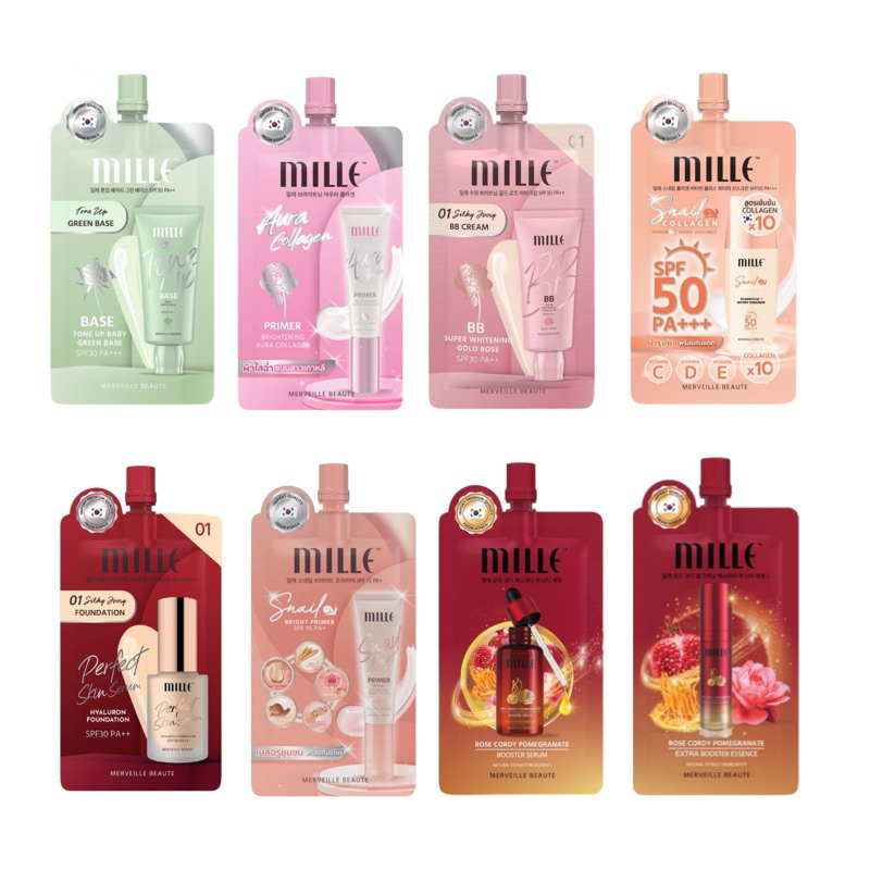 MILLE มิลเล่ แบบซอง มิลเล่ โทนอัพ เบส/ บีบี ครีม/ ฟาวเดชั่น/ ไพรเมอร์ 6 กรัม