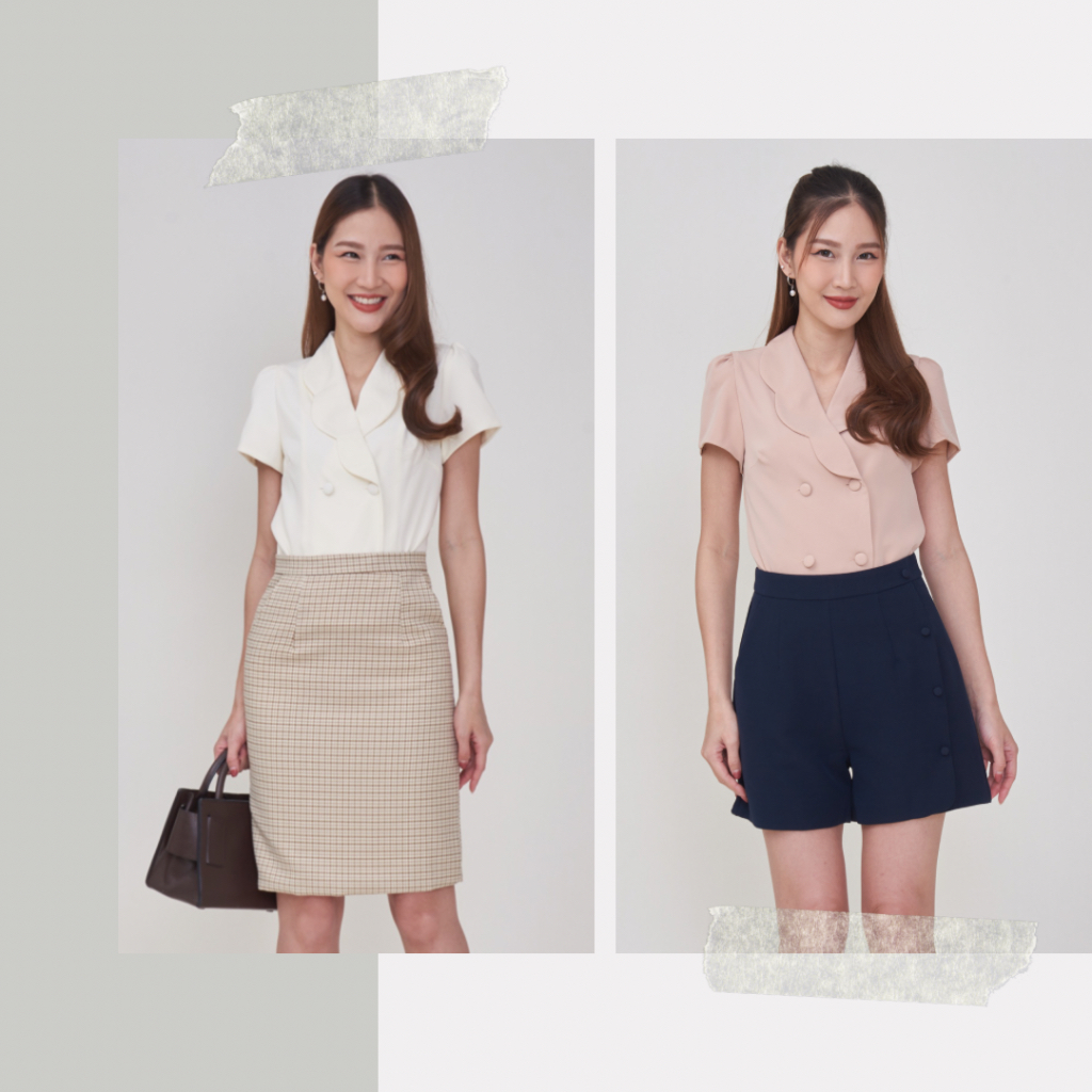 *Laboratory* เสื้อ 9040# เสื้อคอบัว กระดุมใต้อกแขนสั้น ทรงเข้ารูป - รูปที่ 2