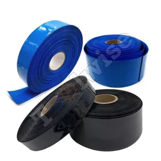 ท่อหด PVC ฟิล์มหด สีฟ้า สีดำ หุ้มแบตเตอรี่ ขนาด 30-200 mm ตัดตามความยาวที่ลูกค้าต้องการ (ราคาต่อ 1 เมตร)