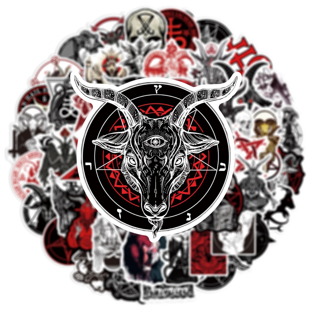 พร้อมส่ง Camping Satanism satan ซาตาน punk ดำขาว ศิลปะกอทิก มาร devil sticker สติกเกอร์  ศิลปะกอทิก 50pc