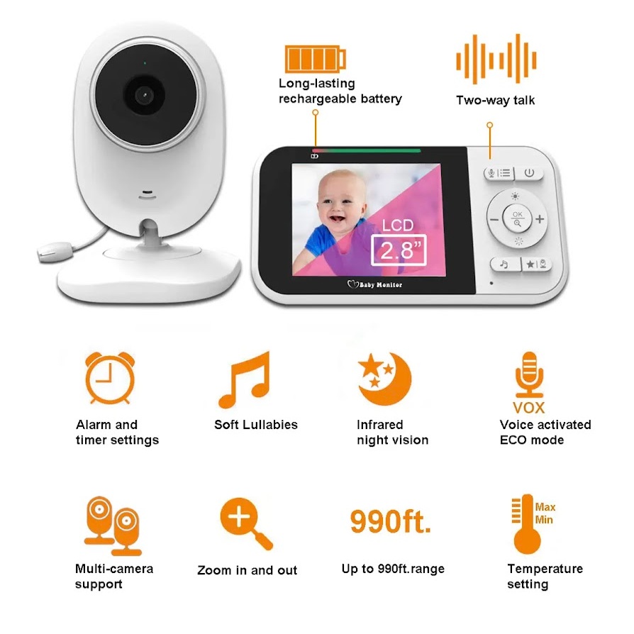 Baby Monitor SP218 IR Night Vision การตรวจสอบอุณหภูมิ Lullabies Intercom โหมดVOX วิดีโอกล้องเด็ก Walkie Talkie เด็ก