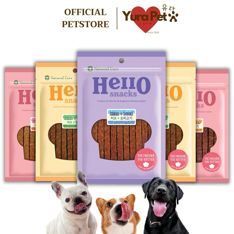 Natural Core Hello Snack Series สูตรสมุนไพร เนื้อสัตว์ ขนมเเบบนิ่มสำหรับสุนัข ตัดเเบ่งง่าย ทานได้ทุกวัย นำเข้าจากเกาหลี
