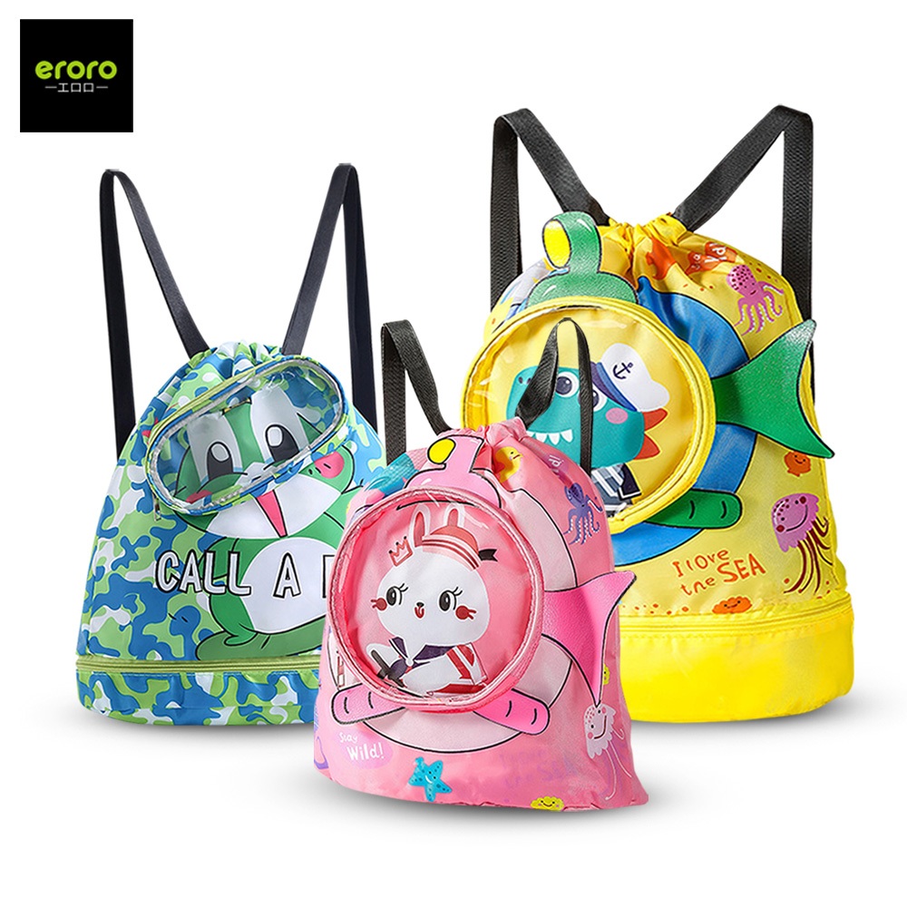 ERORO  ถุงกันน้ำสำหรับใส่ชุดว่ายน้ำเด็ก แยกแห้งเปียกได้ ลายการ์ตูน เก็บรองเท้าได้