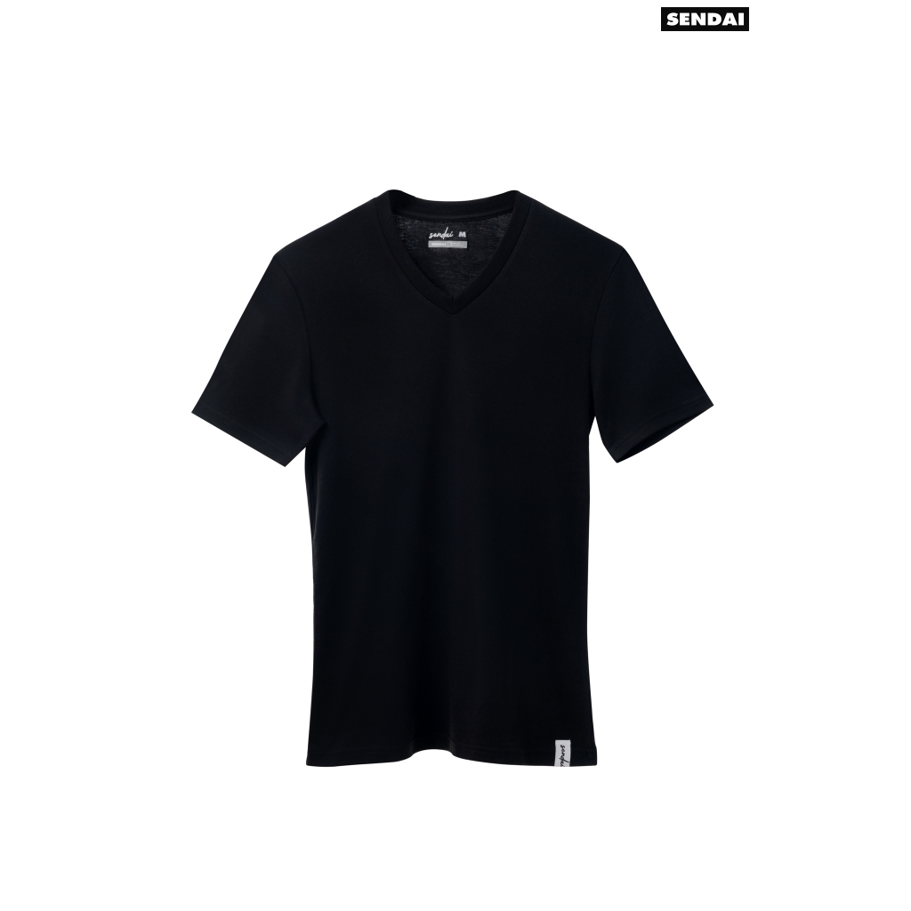 SENDAI เสื้อยืด เสื้อคอวี สีดำ