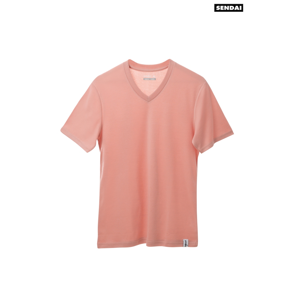 SENDAI เสื้อยืด เสื้อคอวี สีชมพูเข้ม นุ่มละมุน ไม่ยืด ไม่ย้วย