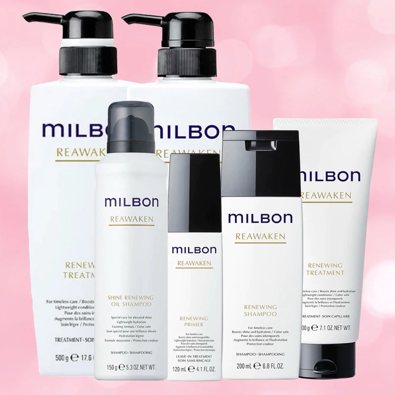 MILBON REAWAKEN Renewing 120 150 200 500 ML.แชมพู ทรีตเมนต์เพื่อคืนความอ่อนเยาว์ให้เส้นผมเรียงตัวสวยนุ่ม ชุ่มชื้นดังเดิม
