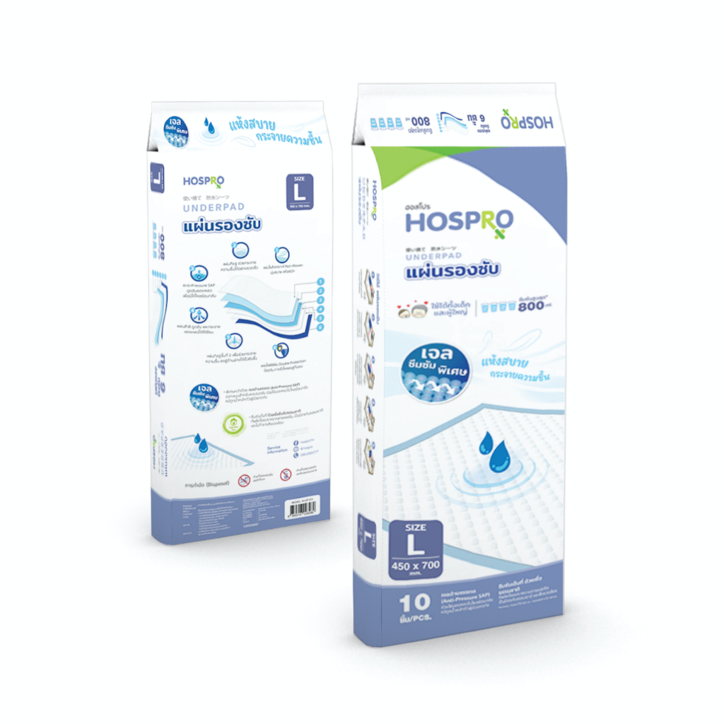 HOSPRO แผ่นรองซับผู้ป่วยติดเตียง แห้งสบาย  กระจายความชื้น UNDERPAD ไซต์ L รุ่น  H-UP231