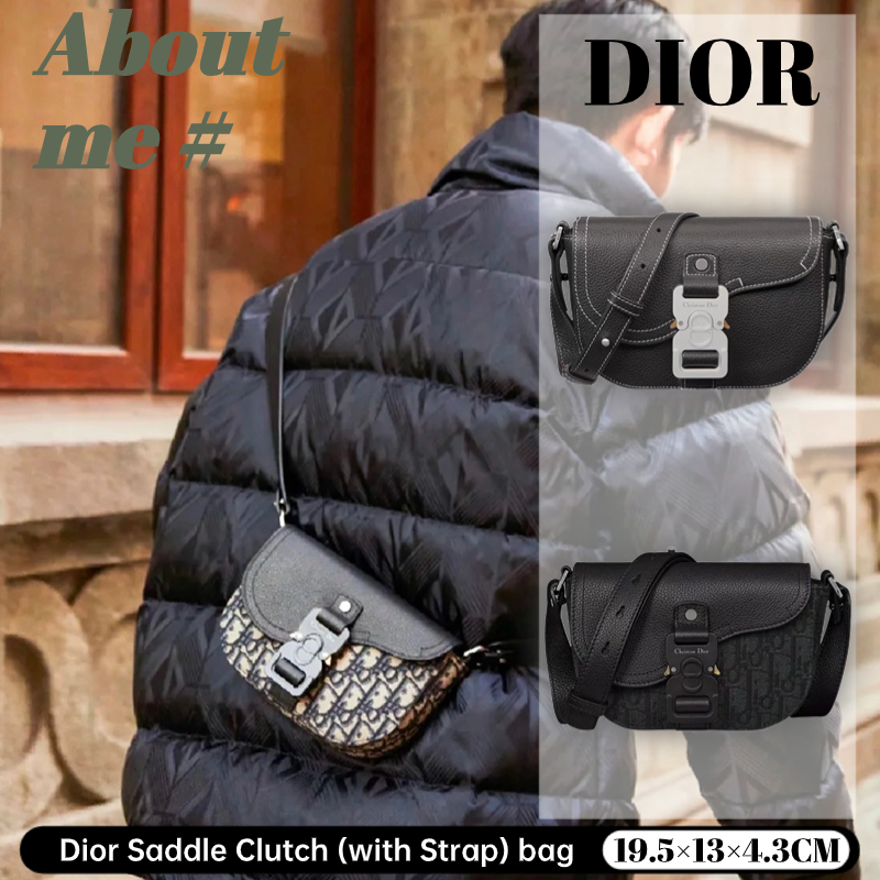 👜ดิออร์ Dior Saddle Clutch (with Strap) 👜 กระเป๋า Messenger ผู้ชายปักลาย