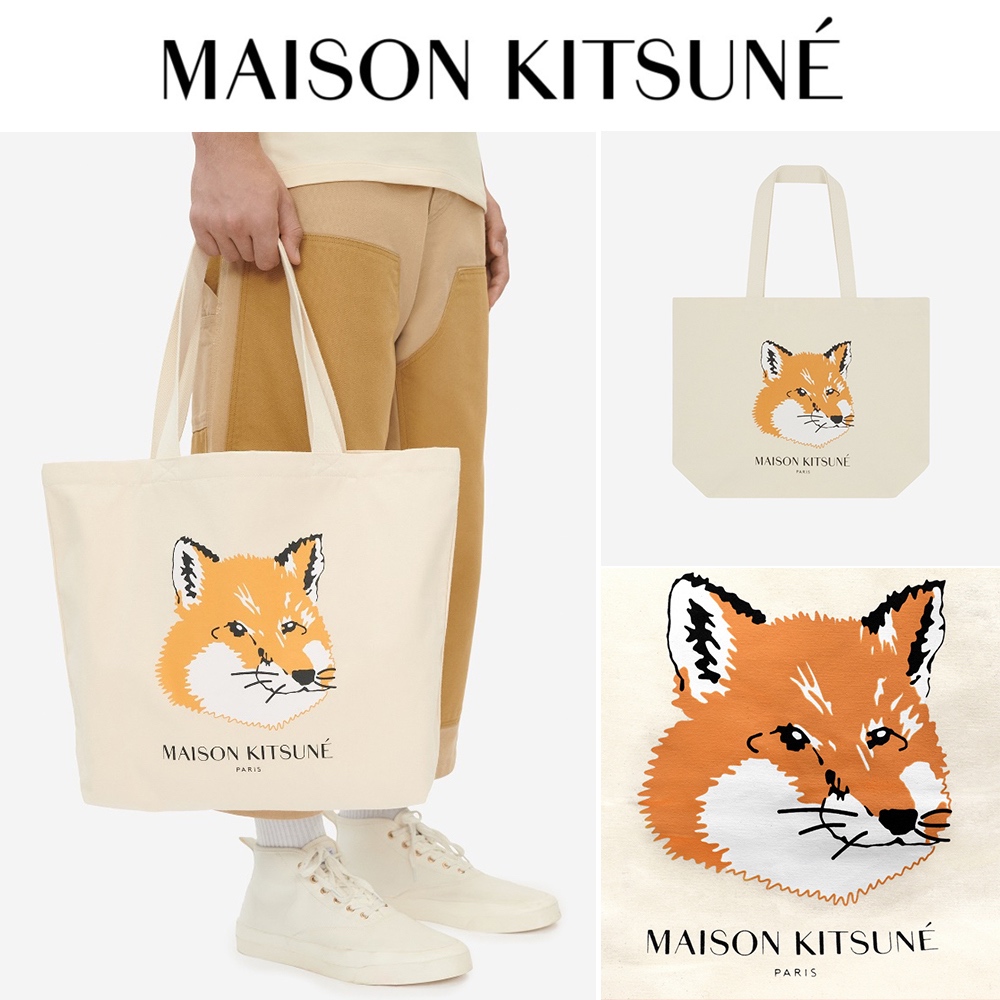 🇰🇷Maison Kitsune Fox Head Tote Bag Ecru : EU05110WW0008-P700 -พรีออเดอร์ - preorderoppa