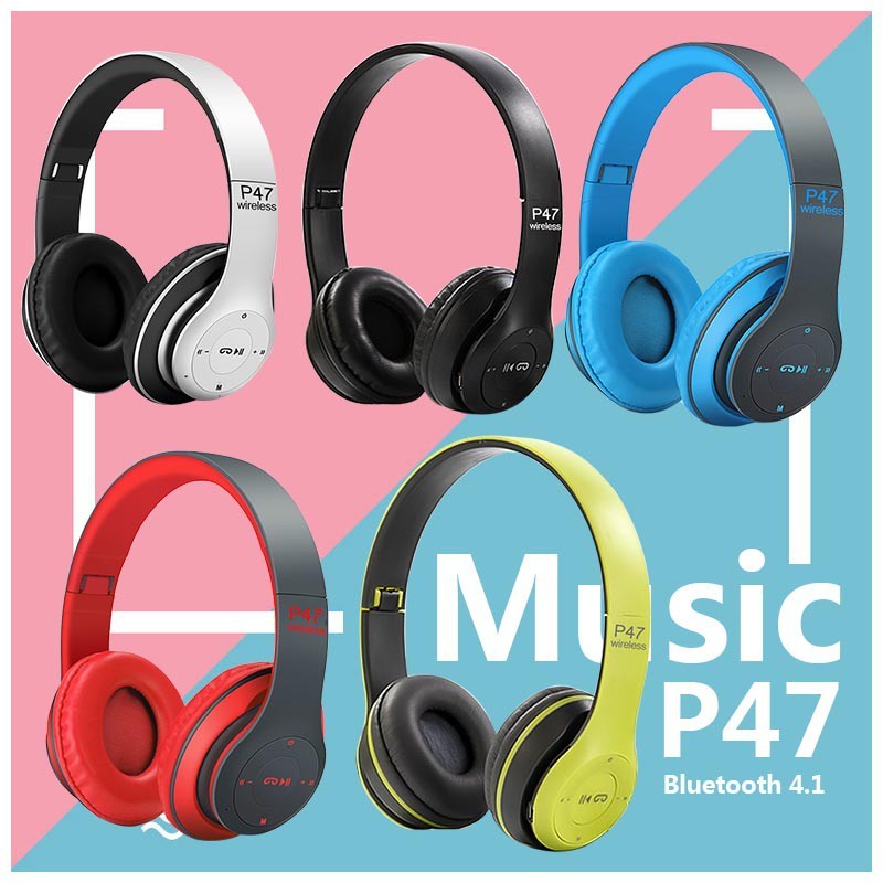 หูฟังบลูทูธ ไร้สาย ใส่เมมโมรี่/ ฟังวิทยุF.M Bluetooth Headphone Stereo รุ่น P47 หูฟังบลูทูธP47 เสียงดี หูฟังบลูธูทไร้สาย