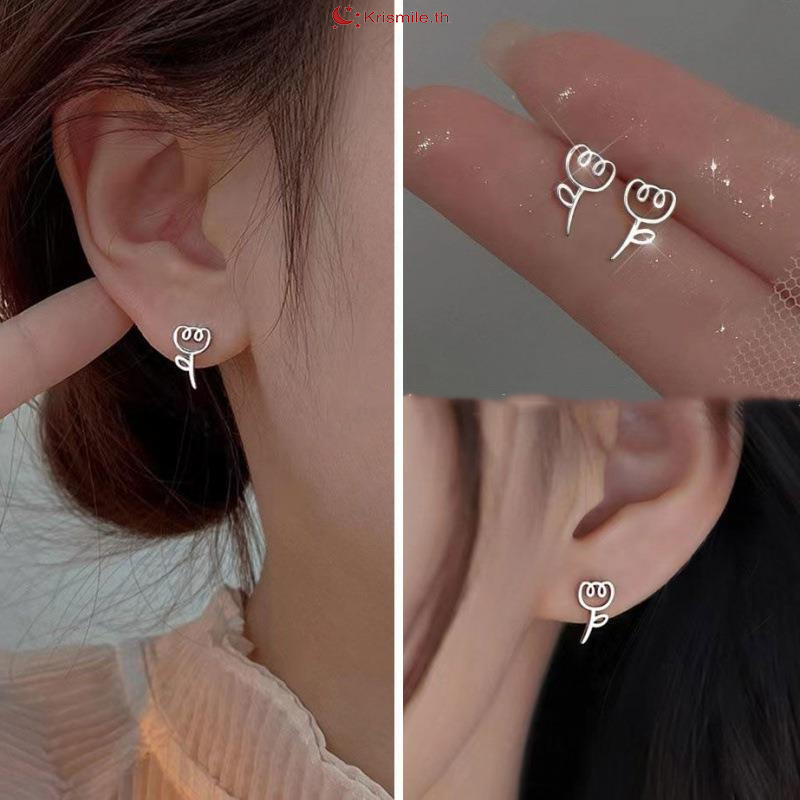 COD-ในไทย ต่างหูสตั๊ด เงิน S925 ดอกทิวลิปต่างหู โกลเด้นสีเงิน ไม่ทําให้แพ้ง่าย สไตล์เกาหลีเรียบง่าย สำหรับผู้หญิง1 คู่-K