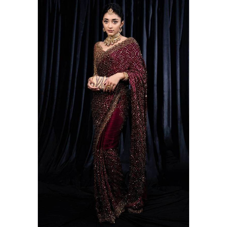 SAREE FABRIC : HEVY KASTURI SILK GORGET (5.50M) SAREE WORK : FANCY DORI WITH FANCY ZARI & FULL SEQUN