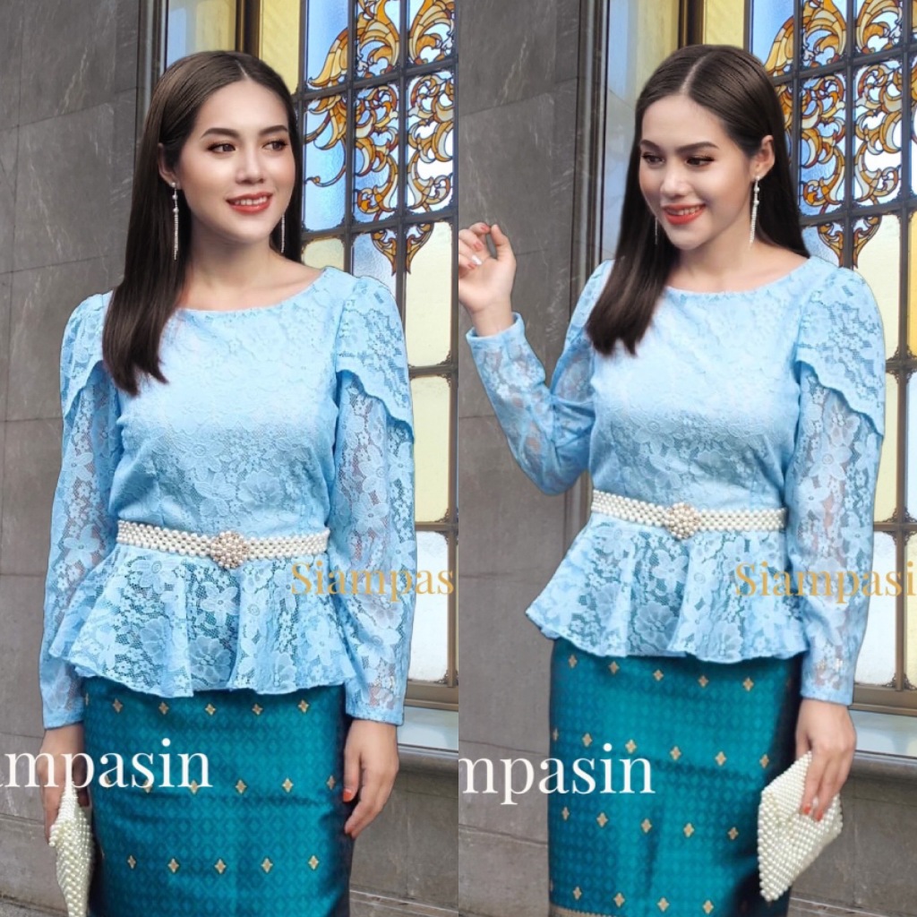 Siampasin🌸สวยละมุน!! เสื้อลูกไม้ ประยุกต์ ร5 อก 32-36, 34-38, 38-40, 40-42, 42-46 นิ้ว ชุดไทยแขนยาว 