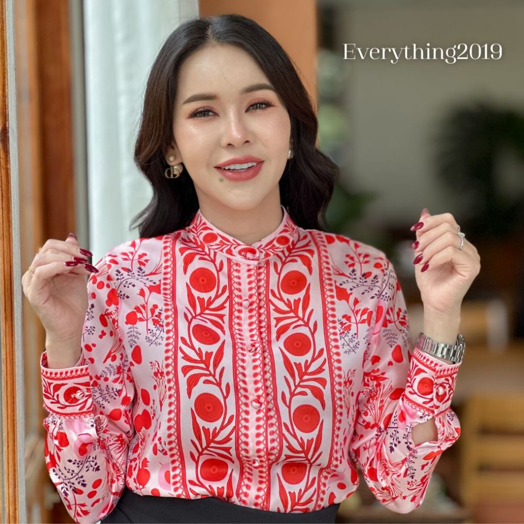 Everything2019 เสื้อคอจีนแขนยาว กระดุมปั้ม (1055)