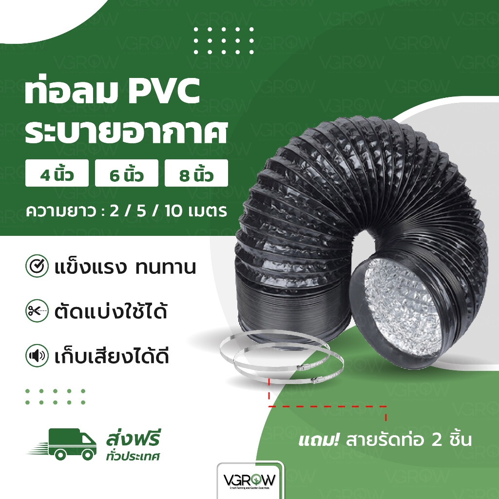 [ส่งฟรี] ท่อลม ท่อฟอยล์ หุ้ม PVC สีดำ ระบายอากาศ 4 / 6 / 8 นิ้ว แถมแหวนรัด 2 วง ท่อลมหุ้ม PVC สีดำ