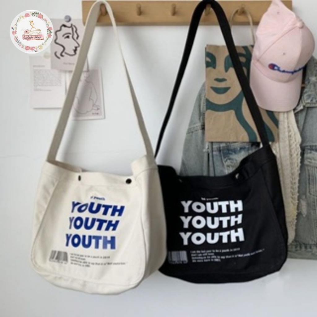 กระเป๋าผ้าสะพายข้าง YOUTH ผ้าแคนวาส ผู้ชาย​ ผู้หญิง​ พร้อมส่ง #BAG07
