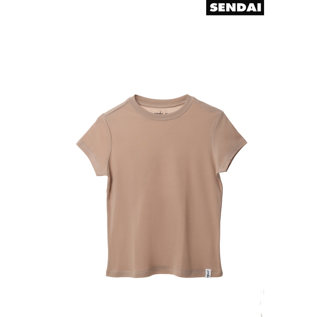 SENDAI เสื้อยืดคอกลมผู้หญิง สีน้ำตาล