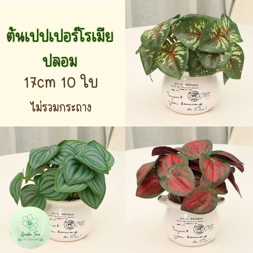 ใบเปปเปอร์โรเมียแตงโม บีโกเนีย ต้นไม้ปลอม 17cm ไม่รวมกระถาง ของแต่งบ้าน จัดสวน Fake Tree