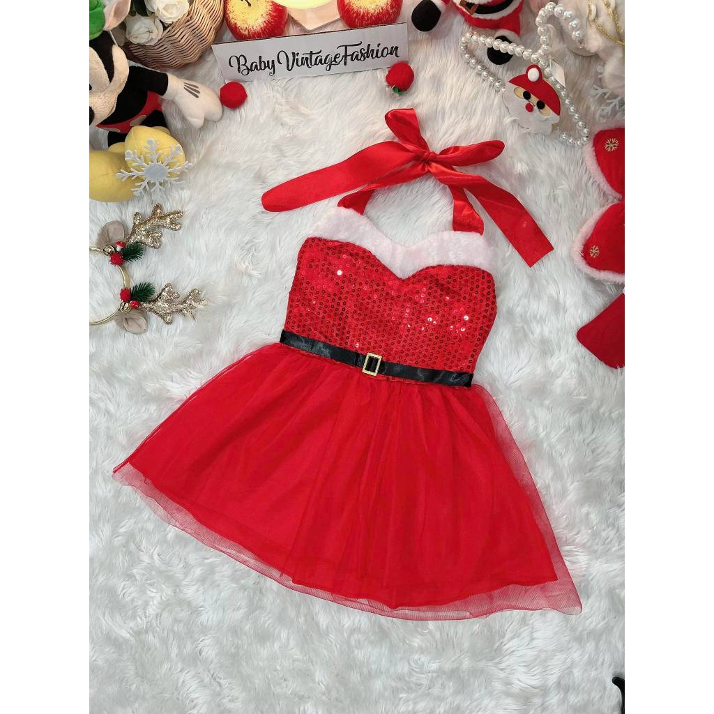 ชุดซานตี้เด็กมือสอง**งานUk/เทียบไซส์น้อง 100/รอบอก 20-22 นิ้ว**เดรสซานตี้คล้องคอเปิดไหล่ น่ารักมาก!!