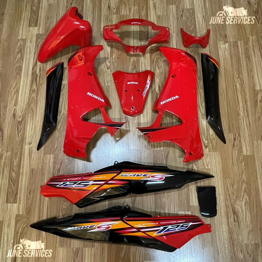 ชุดสี Wave 125S บังลม 13 ชิ้น สีแดงดำ ติดลายSปี2007แดง