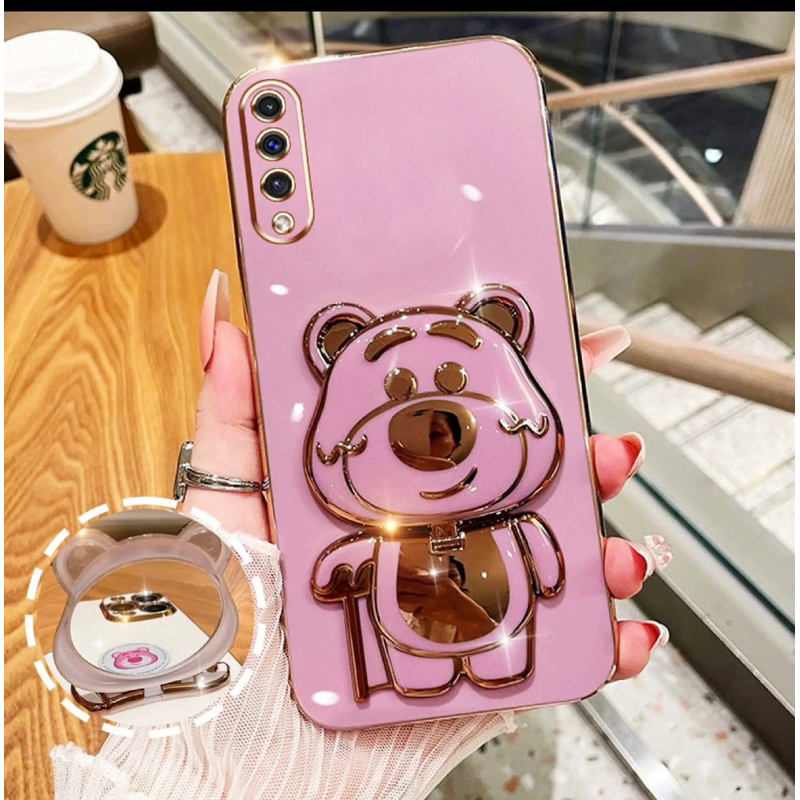 เคส หมีล็อตโซ่ กระจก ขาตั้ง สำหรับรุ่น Samsung A14 A24 A34 A54 A53 A52 A52s A73 A03 A50 A30s เคสโทรศัพท์ ฝาหลังกันกระแทก