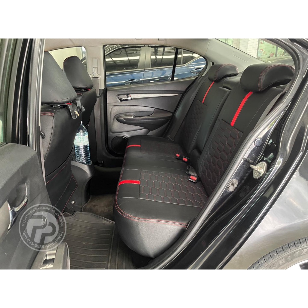 ชุดหุ้มเบาะสวมทับตรงรุ่น honda city 2008-2012 ลายสปอร์ต ดำด้ายแดงคาดแดง หุ้มเบาะพีพีออโต้สปอร์ต - รูปที่ 2