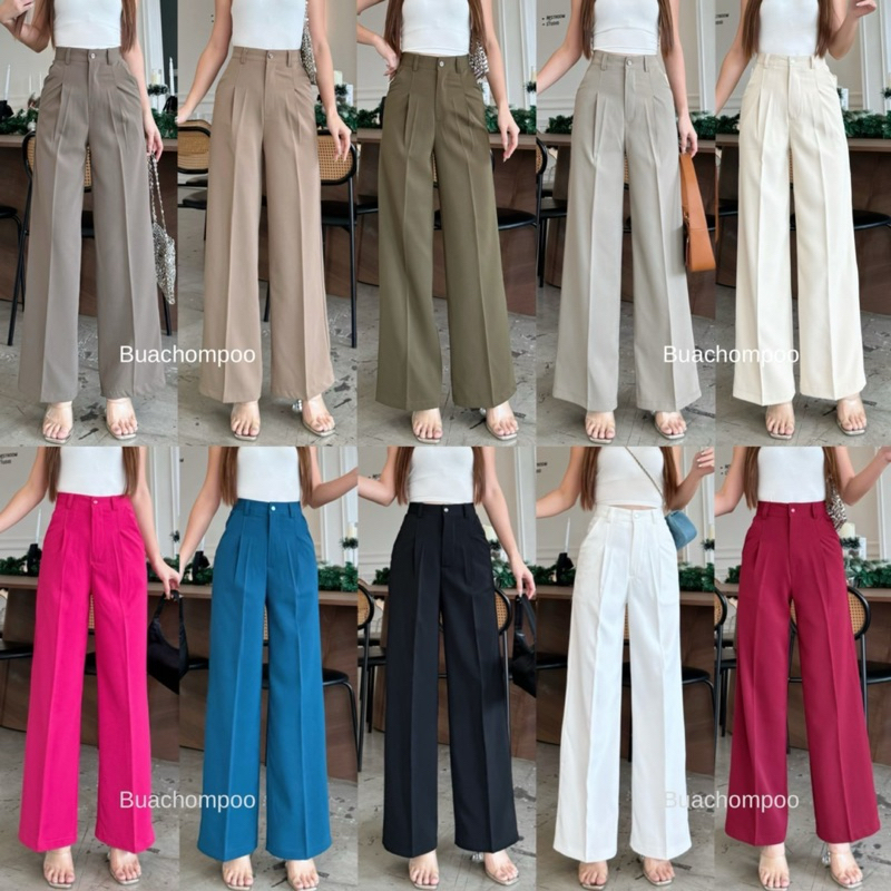 Lilly pants กางเกงขากระบอก เอวสูง ดีเทลหูเข็มขัด (กระดุมหน้า) ผ้าลิลลี่ เนื้อผ้านุ่มลื่น พริ้วทิ้งตั