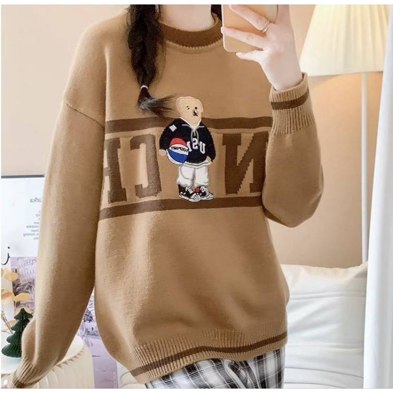 พร้อมส่ง เสื้อไหมพรมคอกลมแขนยาวงานทอลายน้องหมีสุดน่ารักงานตามหาไหมพรมเนื้อดีใส่สบายงานป้าย y.p.y