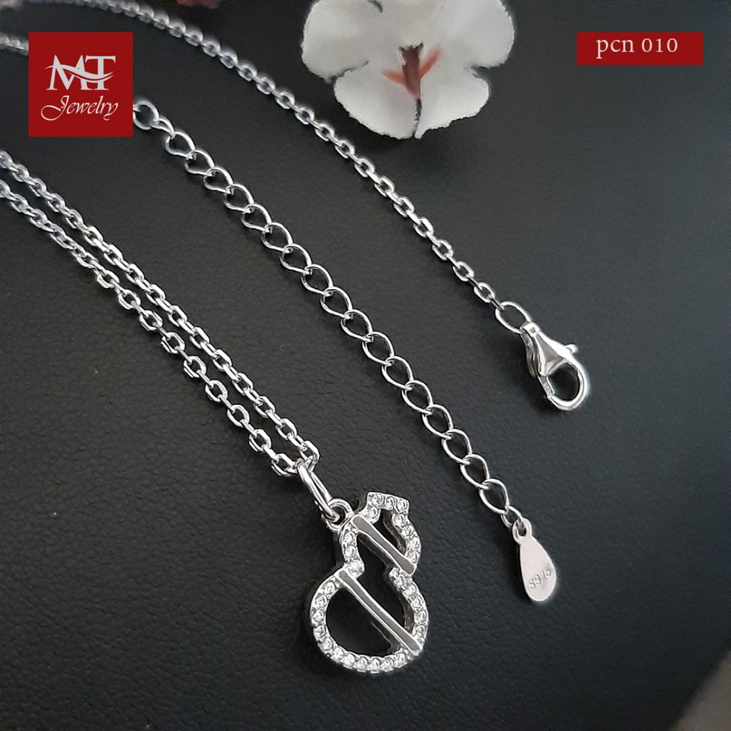 MT สร้อยคอพร้อมจี้ รูปน้ำเต้า ประดับเพชรสวิส ชุบทองคำขาว ยาว 16 18 นิ้ว (pcn010) MT Jewelry มณีธารา