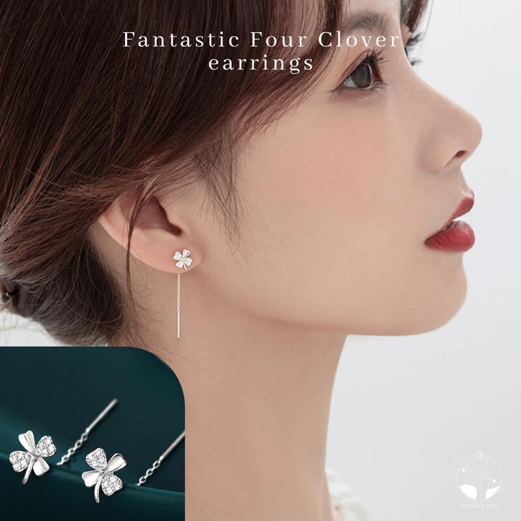 MNL💗Fantastic Four Clover ต่างหูใบโคลเวอร์ 4 แฉกแห่งโชคลาภ แบบยาว เครื่องประดับแฟชั่นเงินแท้925 ไม่ลอกดำ มินิมอล เกาหลี