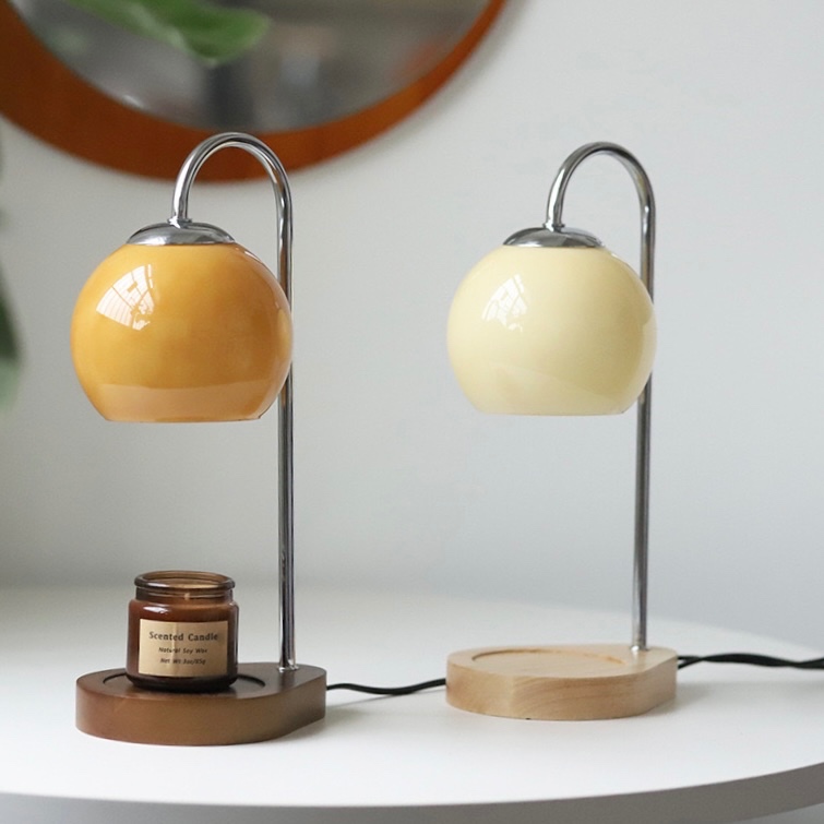 🛸โคมไฟอุ่นเทียน โคมไฟละลายเทียนหอม ฐานไม้ โป๊ะโคมมี2สี Candle Warmer 180#