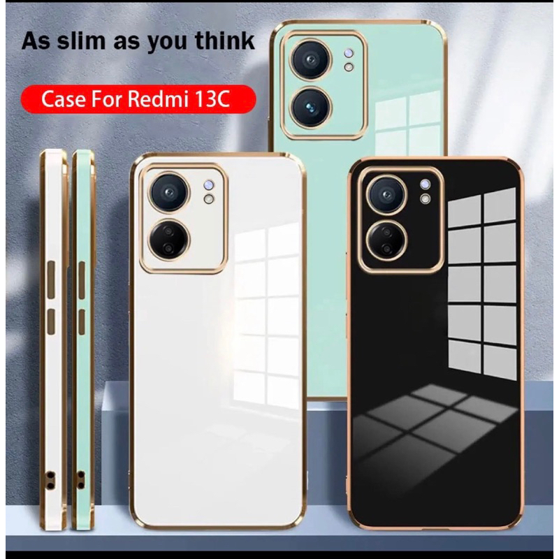 เคส รุ่น xiaomi redmi 13C poco c65 C67  เคส TPU สีพื้น ขอบทอง แบบนิ่ม  สำหรับรุ่น Redmi 13C  สินค้าพ
