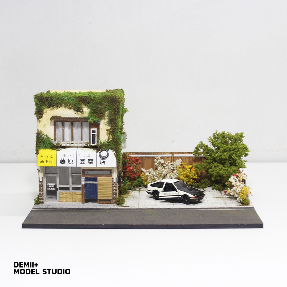 ฉากโมเดลรถ โมเดลจำลอง ไดโอราม่า ร้านเต้าหู้ฟุจิวาระ ร้านเปิด สเกล 1:64 (แบบ 1)  Diorama Fujiwara sho