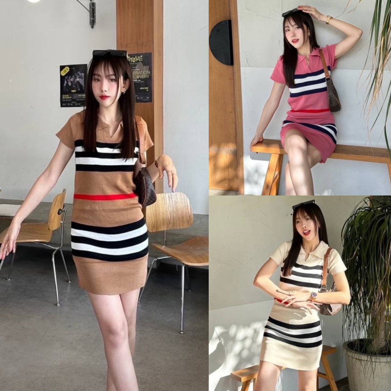 SpinnyHouse มินิเดรส ผ้าไหมพรมยืด ทอลายสลับสี สาวอวบใส่ได้น้า ใส่ออกงานทางการได้ ผ้าหนานุ่มใส่สบาย รุ่น อาหรับ