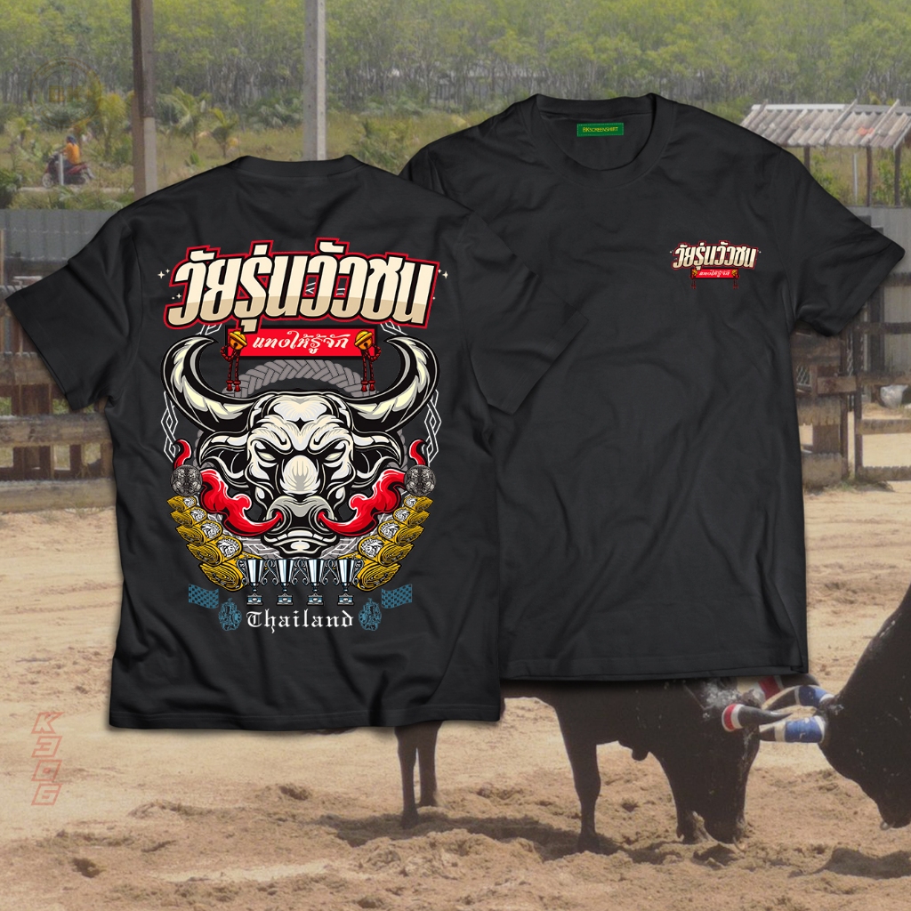 เสื้อยืด สกรีนลาย วัยรุ่นวัวชนแทงให้รู้จัก สีดำแขนสั็น K306 เนื้อผ้าCotton100%นุ่มใส่สบาย เสื้อทีม