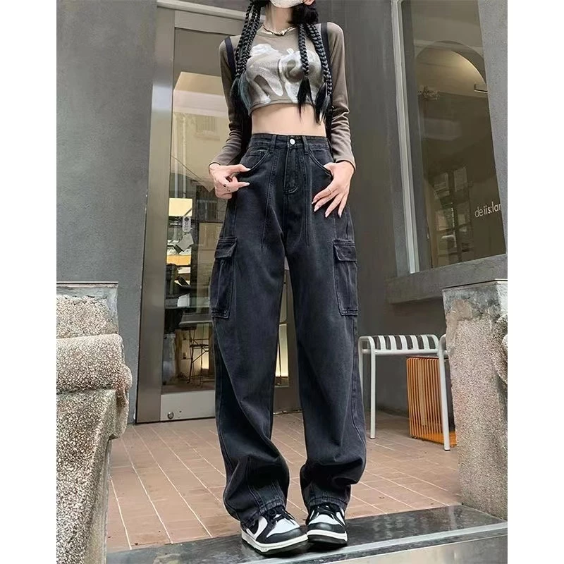 พร้อมส่ง กางเกงยีนส์เอวสูง สไตล์เกาหลี แนววินเทจ ทรงกระบอก สวยดูเก๋