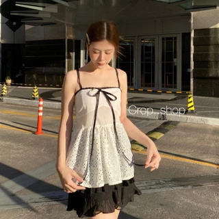 crop..shop เสื้อสาวชิค (มี7เเบบ) สายแฟห้ามพลาด ผ้าคอตต้อนปักฉลุ คอตต้อนไทย100% ดูแพง น่ารักสุดหรู เชือกรูดได้จริง สวยมาก