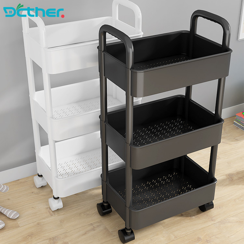 DC ชั้นวางของรถเข็นพลาสติก 3/4/5ชั้น Trolley Cart พร้อมล้อเลื่อน+ที่จับ รถเข็นเก็บของ เคลื่อนย้ายสะดวก วงเล็บพลาสติก