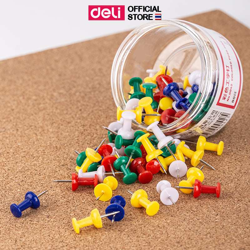 เข็มหมุดปักบอร์ด Deli หมุดปักบอร์ด (80 ตัว/กระปุก) หมุดเสียบกระดาษ ปักกระดาษ 23mm. อุปกรณ์สำนักงาน เครื่องใช้สำนักงาน