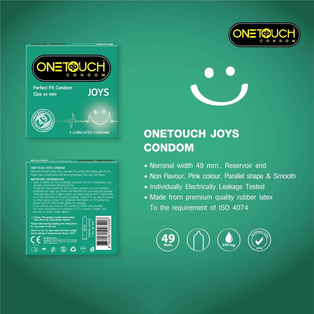 Onetouch Joys วันทัช จอยส์ ขนาด 49 มม. บรรจุ 3 ชิ้น [4 กล่อง] ถุงยางอนามัย One touch condom ถุงยาง